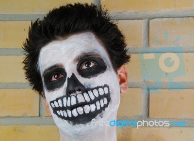 Portrait Of A Creepy Skeleton Guy (carnival Face Painting) Stock Photo