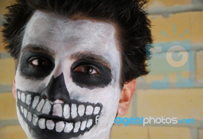 Portrait Of A Creepy Skeleton Guy (carnival Face Painting) Stock Photo