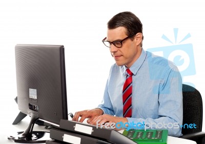 Portrait Of An Accountant Working On Computer Stock Photo
