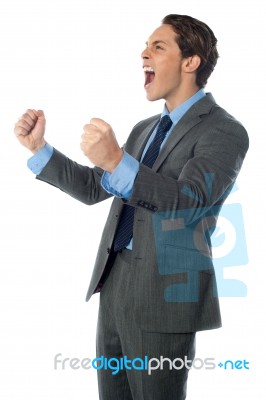Portrait Of An Excited Businessman Stock Photo