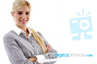 Portrait Of Businesswoman With Folded Hands Stock Photo