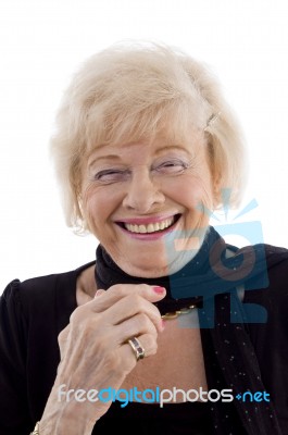 Portrait Of Laughing Old Female Stock Photo