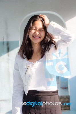Portrait Of Thai Student Teen Beautiful Girl Relax And Smile Stock Photo Royalty Free Image Id