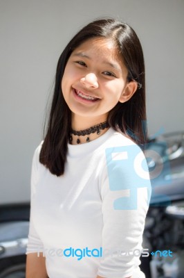 Portrait Of Thai Student Teen Beautiful Girl Relax And Smile Stock Photo Royalty Free Image Id