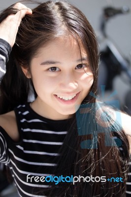 Portrait Of Thai Student Teen Beautiful Girl Relax And Smile Stock Photo Royalty Free Image Id