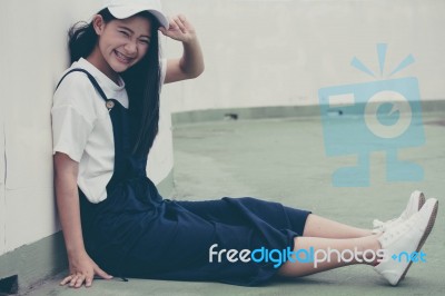 Portrait Of Thai Teen Beautiful Girl Happy And Relax Stock Photo