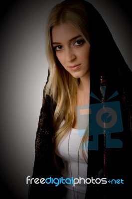 Portrait Of Young Model Wearing Stole Stock Photo