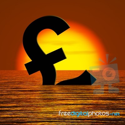 Pound Symbol Sinking In Sea Stock Image