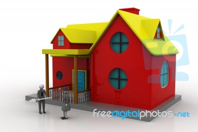 Presentation Of New House. 3d Man Holds The Key Stock Image