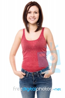 Pretty Girl In Casuals, Sleeveless Top Stock Photo