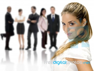 Pretty Lady And Business Group Stock Photo