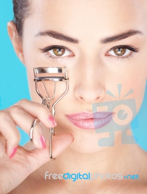 Pretty Woman Holding Tool For Eyelash Stock Photo