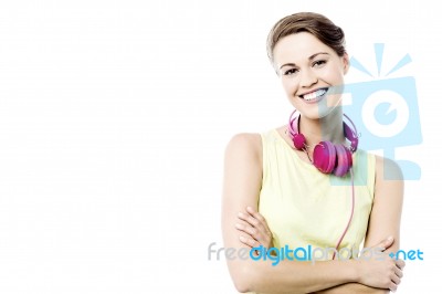 Pretty Woman With Ear Phones Stock Photo
