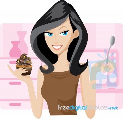 Pretty Woman With Sweetie Cupcake Stock Image