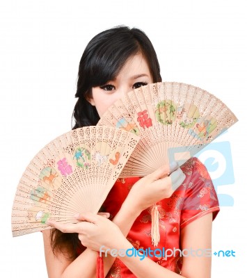 Pretty Women With Chinese Traditional Dress Cheongsam And Hole C… Stock Photo