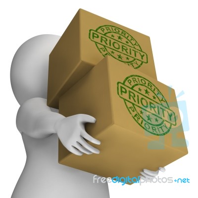 Priority Stamp On Boxes Shows Rush And Urgent Services Stock Image