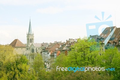 Prominent Cathedral Tower In Berne Stock Photo