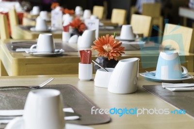 Public Dining Table Set Stock Photo