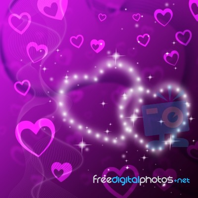 Purple Hearts Background Shows Romantic Fond And Glittering Stock Image