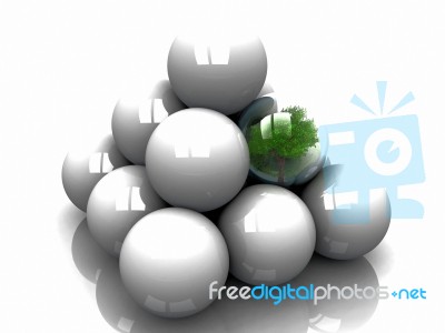 Pyramid Of Balls And Tree Stock Image