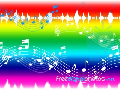 Rainbow Music Background Shows Musical Piece And Instruments
 Stock Image