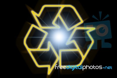 Recycle Sign And Sun Ray In Dark Stock Image