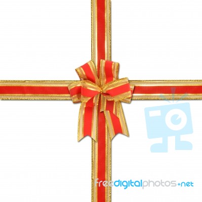 Red And Gold Ribbon Bow Stock Photo