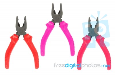 Red And Pink Colors Tone Of Short Mouth Pliers Stock Photo