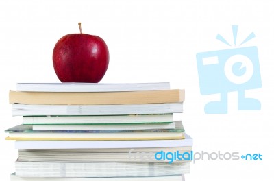 Red Apple On Book Stock Photo