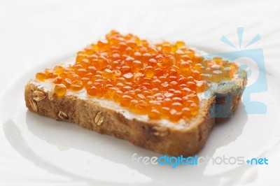 Red Caviar Sendwich Stock Photo