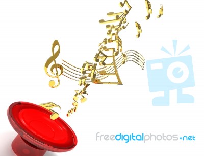 Red Loudspeaker With Golden Note Stock Image