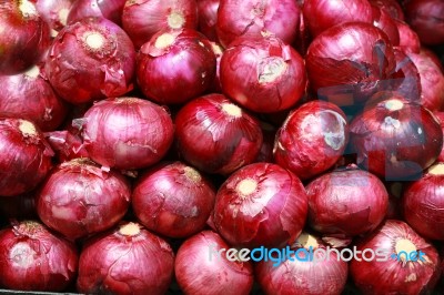 Red Onions In Background Stock Photo