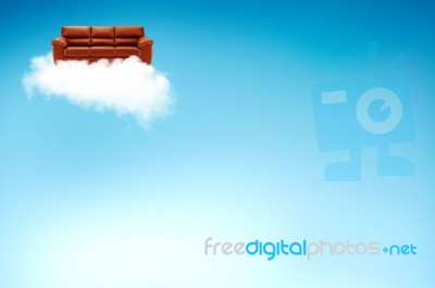 Red Sofa On Cloud With Sky Stock Image