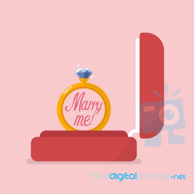 Red Velvet Box Containing Engagement Ring Stock Image