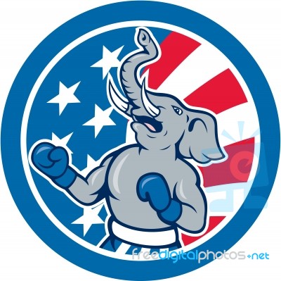 Republican Elephant Boxer Mascot Circle Cartoon Stock Image