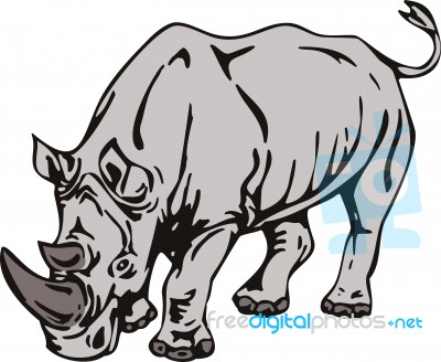 Rhinoceros Charging Side Retro Stock Image