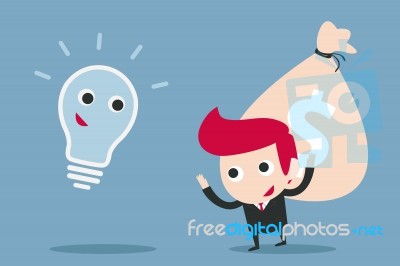 Rich Man And Bulb Idea Stock Image