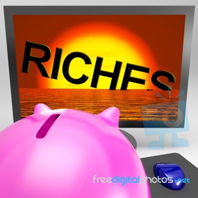 Riches Sinking On Monitor Shows Bankruptcy Stock Image