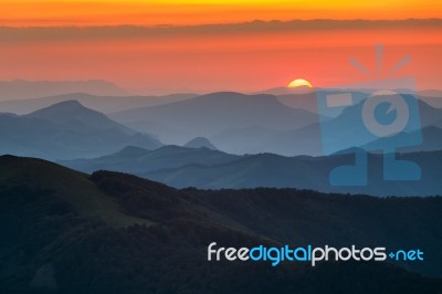 Ridges With Sunset Stock Photo