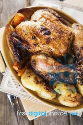 Roasted Chicken With Garnish Stock Photo