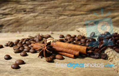 Roasted Coffee Beans And Spices Stock Photo