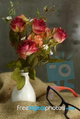 Rose And Glasses Stock Photo