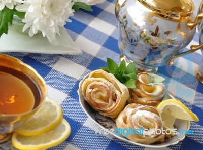 Rosettes From Apples And Dough Stock Photo