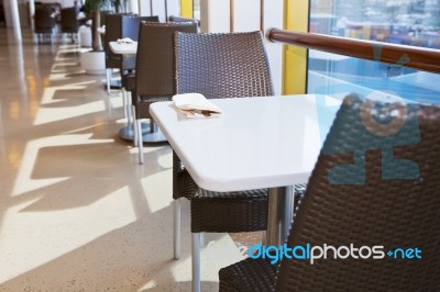 Row Of Tables In Restaurant Stock Photo