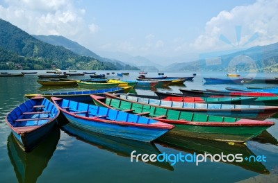 Rowboat At Phewa Lake,pokhara,nepal Stock Photo