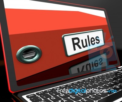 Rules File On Laptop Showing Policies Stock Image