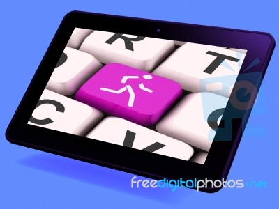 Runner Key Tablet Means Run Jog Or Aerobic Work-out Stock Image