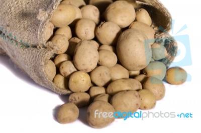 Sack Of Potatoes Stock Photo