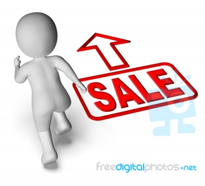 Sale And Running 3d Character Shows Hurry Save Promotion Stock Image