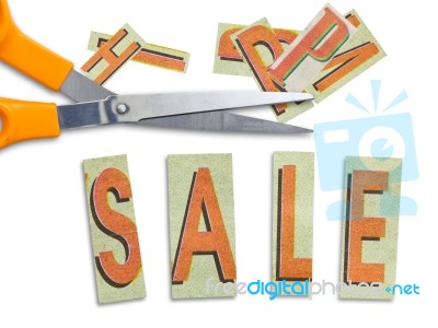 Sale Text With Scissor Stock Photo